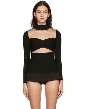 Pushbutton Sheer Panelled Turtleneck - Black
