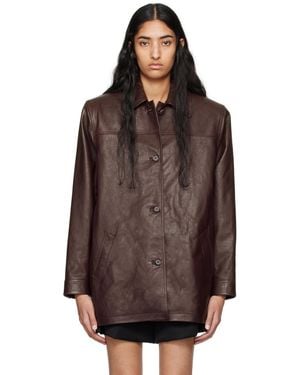 Magda Butrym Burgundy Oversized Button Up Leather Jacket - Brown