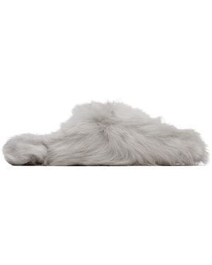 【関税込み】Yves Salomon ブラック Curly Merino スリッパ レディース Yves Salomon スリッパ | オンラインセールは最大38