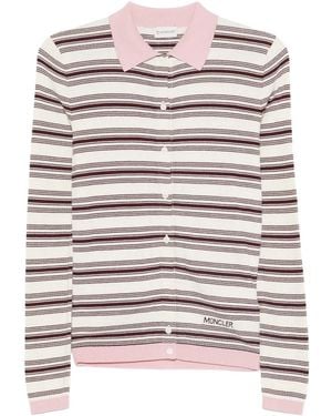 Moncler Long-Sleeve Striped Polo Shirt Burgundy Stripe" 9A000 04 M9371 F04" - Black
