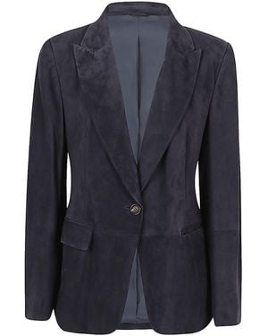 Brunello Cucinelli Suede Single Button Jacket "Night Sky" Brun2793" - Black