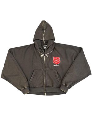 RIVINGTON Anti Death Rose Zip-Up Hoodie "Washed" Antd Zh07" - Black
