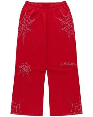 Sp5der Rhinestone Web Joggers 499" - Red