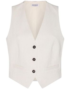 Brunello Cucinelli Cotton Linen Vest "Bianco" Brun1395" - Black