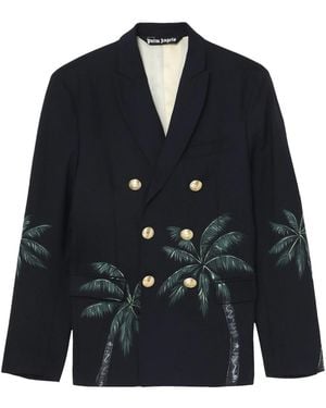 Palm Angels Printed Double Breast Blazer Pmen023S23Fab0024655" - Black
