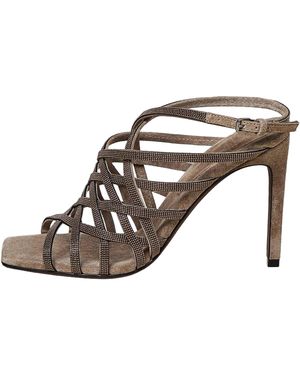 Brunello Cucinelli Strappy High-Heel Sandals "Dark" Brun2475" - Black