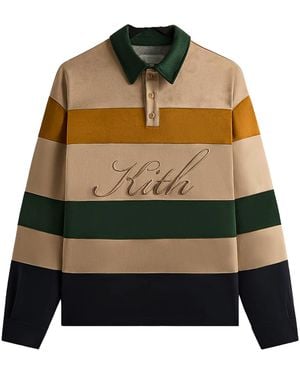 Kith Stripe Microsuede Tanner Pullover Long Sleeve Polo Khm032334 127" - Black