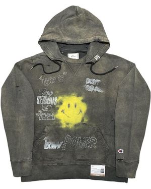 Maison Mihara Yasuhiro Distressed Smiley Face Hoodie A09Hd551" - Black