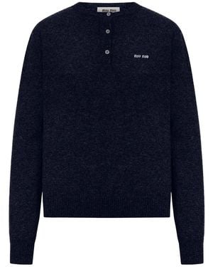 Miu Miu Cashmere 3-Button Crewneck Jumper Mml02M S Ooo 13S1 F0008" - Blue