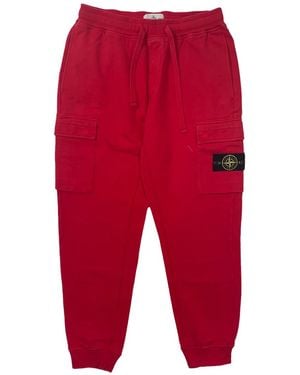 Stone Island Compass Badge Cargo Joggers 811661520 154V0010" - Red