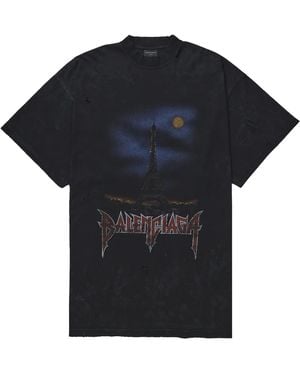 Balenciaga Paris Moon Distressed Logo T-Shirt 739028 Tqvx6 1055" - Black
