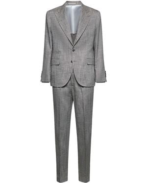 Brunello Cucinelli Silk Linen Tailored Suit Brun853" - Black