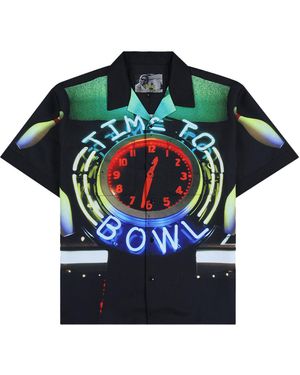 Pleasures X The Big Lebowski Time Bowling Ss Woven Button Up "Multi P25Su059" - Black