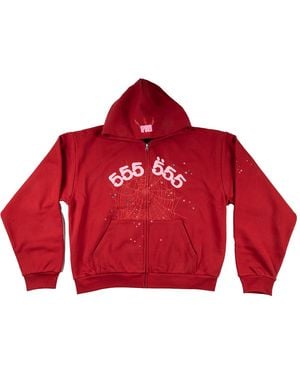 Sp5der Angel Number Zip Hoodie "Merlot" 414" - Red