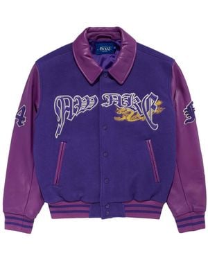 AWAKE NY Embroidered Dragon Varsity Jacket Awk Sp24 Ot001 Purpl" - Purple