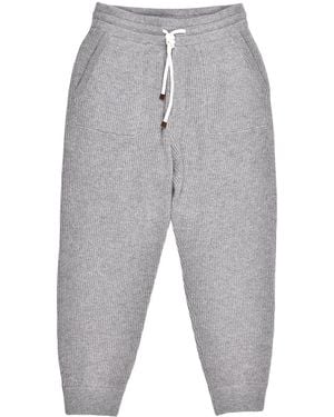 Brunello Cucinelli Cashmere Ribbed Trousers Brun526" - Black