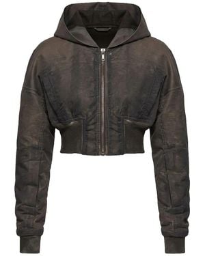 Rick Owens Hooded Cropped Flight Bomber Jacket "Dark Dust" Ds02F6722 Nbfd 78" - Black