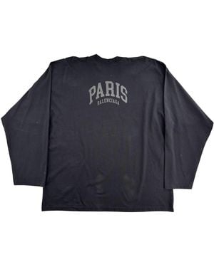 Balenciaga Cities Paris Mock-Neck Long-Sleeve T-Shirt 720250 Tlvl7 1069" - Blue