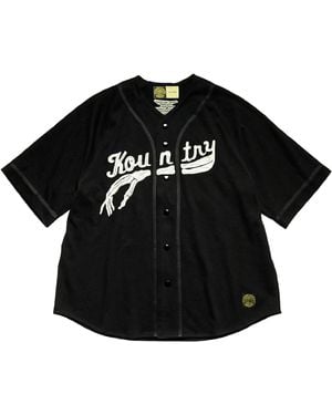Kapital Embroidered Bones Logo Oversized Baseball Jersey Kap025" - Black