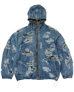 THUG CLUB Hell Denim Camo Zip-Up Hoodie Tc25Jk2301" - Blue