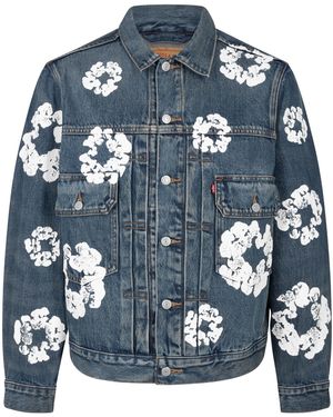 DENIM TEARS The Cotton Wreath Denim Jacket "Dark Wash" Dt14" - Black