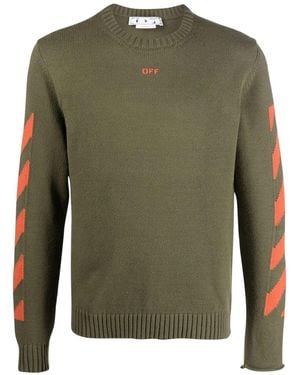 Off-White c/o Virgil Abloh Diagonal Arrow Knit Crewneck "Army" Omhe023F22Kni00" - Green