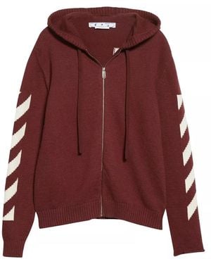 Off-White c/o Virgil Abloh Diagonal Arrow Knit Zip Hoodie "Burgundy/ Omha080F22Kni0012801" - Red