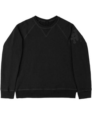Chrome Hearts Paper Jam Triple Leather Cross Patch Crewneck Sweatshirt Chrm1941" - Black