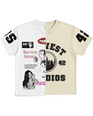 Bravest Studios Half Tan Puzzle T-Shirt Cream" Bs137" - Black