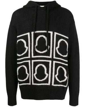 Moncler Logo-Intarsia Knitted Hooded Sweatshirt Mon10" - Black