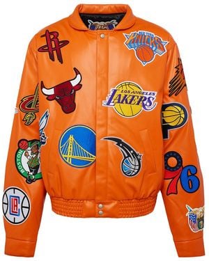 Jeff Hamilton Nba Collage Vegan Leather Jacket "Collage" Nba-201-Org" - Orange