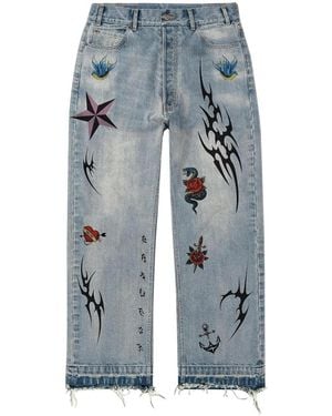 Bravest Studios Tattoo Denim Trousers Bs91" - Black