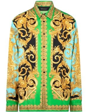 Versace Silk Barocco Homme Shirt A84050 A231424 A78Y" - Green