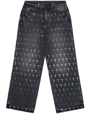 RTA Franco Wide-Leg Jeans "Noir Coated" Mdgdd1156 J2214Nrctg" - Black