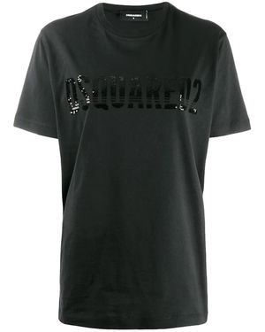 DSquared² Sequined Logo Detailed Cotton T-Shirt S75Gd0035-S22427-900" - Black
