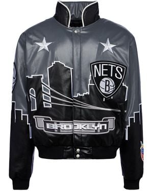 Jeff Hamilton Brooklyn Nets Skyline Vegan Leather Jacket "Nets" Nba-401-Net" - Black