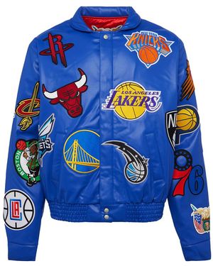 Jeff Hamilton Nba Collage Vegan Leather Jacket Royal "Collage" Nba-201-Royal-Embr" - Blue