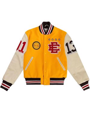 Eric Emanuel Ee Varsity Letterman Wool/Leather Jacket Ee829" - Black