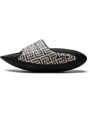 Balmain Padded Slides "Monogram Print" Shoes - Black