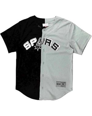 Mitchell & Ness Nba Split Colour Mesh Button Front Shirt "San Antonio Spurs - Black