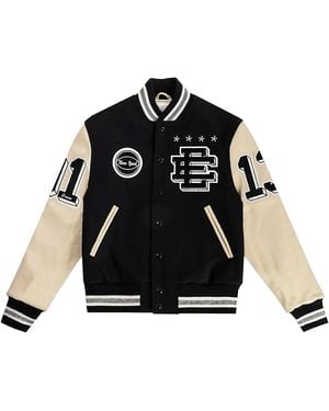 Eric Emanuel Ee Varsity Letterman Wool/Leather Jacket Ee827" - Black