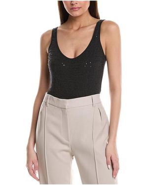 Brunello Cucinelli Sequin Scoop Neck Bodysuit "Anthracite" Brun330" - Black