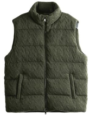 Polo Ralph Lauren Quilted Cable Knit Full-Zip Mockneck Vest Shrub Heather" 710B26797001" - Green
