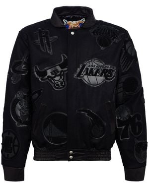 Jeff Hamilton Nba Collage Wool & Leather Jacket/ "Collage Wool Blk" Nba-101-Blk-Blk" - Black