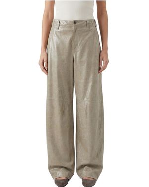 Brunello Cucinelli Leather Trousers "Light Khaki" Brun1589" - Black