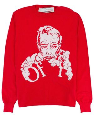 Off-White c/o Virgil Abloh Graphic Knit L/T-Shirt Omha085S203960462001" - Red