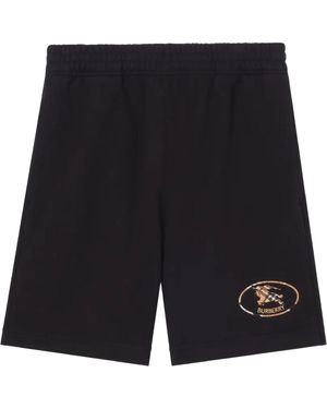 Burberry Check Knight Stamp Cotton Shorts 8126444" - Black
