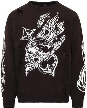THUG CLUB Tc Chrome Skull Knit Jumper Tc26Kn0602" - Black