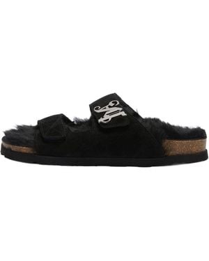 Palm Angels Fur Slippers Pwih021F23Lea0011010" - Black