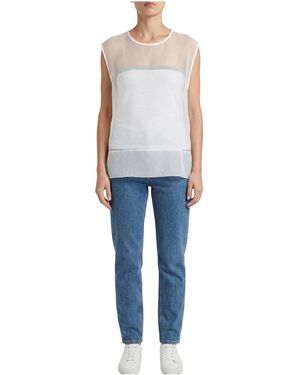 Brunello Cucinelli Sheer Overlay Sleeveless Top "Natural" Brun1432" - Black